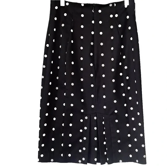 WORTHINGTON Black White Polka Dot Pencil Skirt Kick Pleat Knee Length Corpcore 4 - Picture 3 of 6